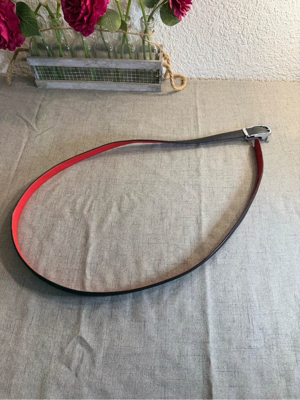 Men’s Black‎ & Red Saffiano Leather 1” Ratchet Belt Automatic Track Big Tall 52